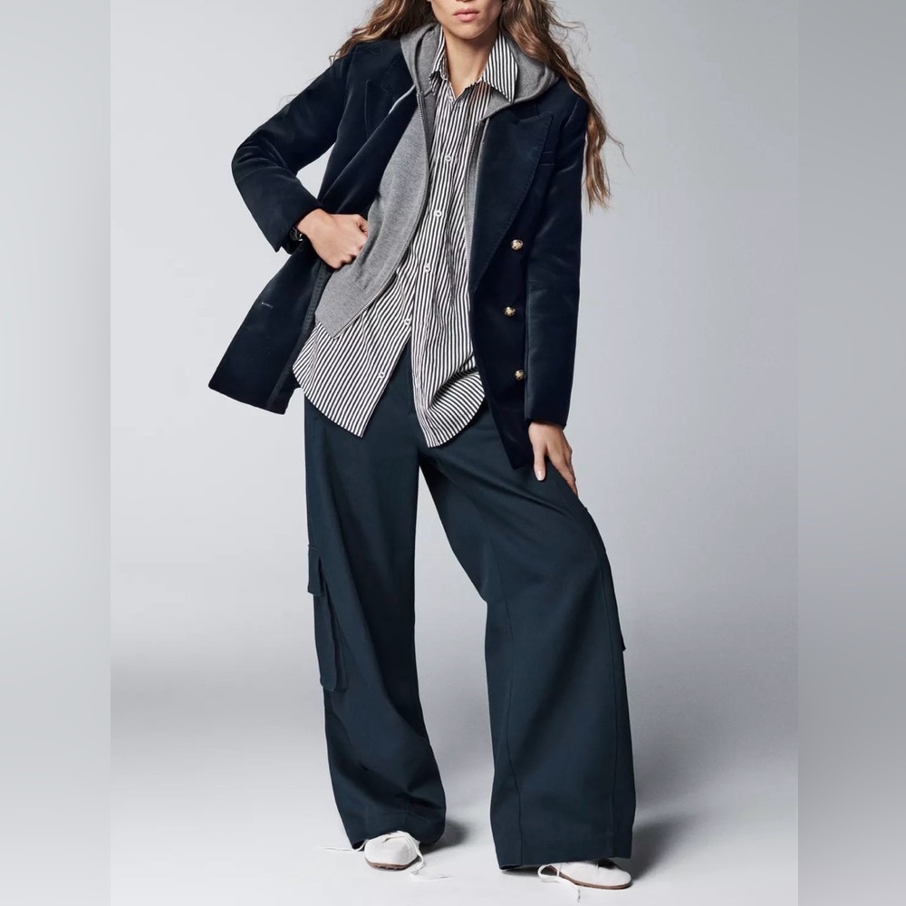 🔥 POPULAR 🔥 Zara Navy Blue Baggy Barrel Cargo Pants 100% Cotton Size M NWT